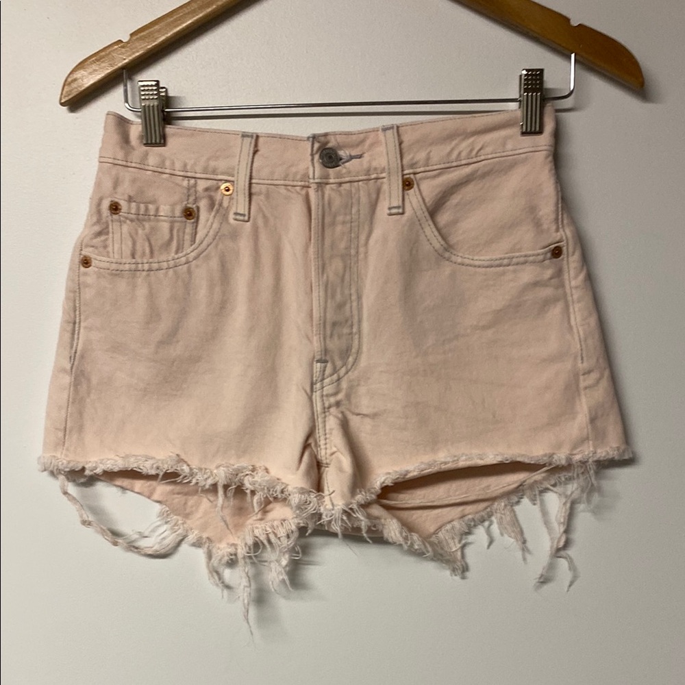 LEVIS Baby Pink Jean Shorts with Frayed Hem